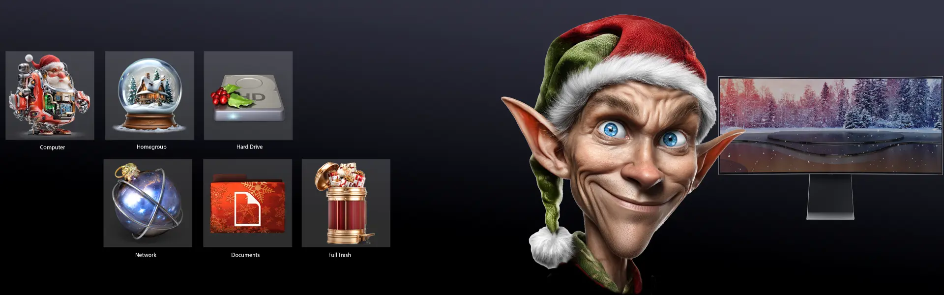 North Pole 11 Christmas icon theme for Windows 11 with elf and festive icons