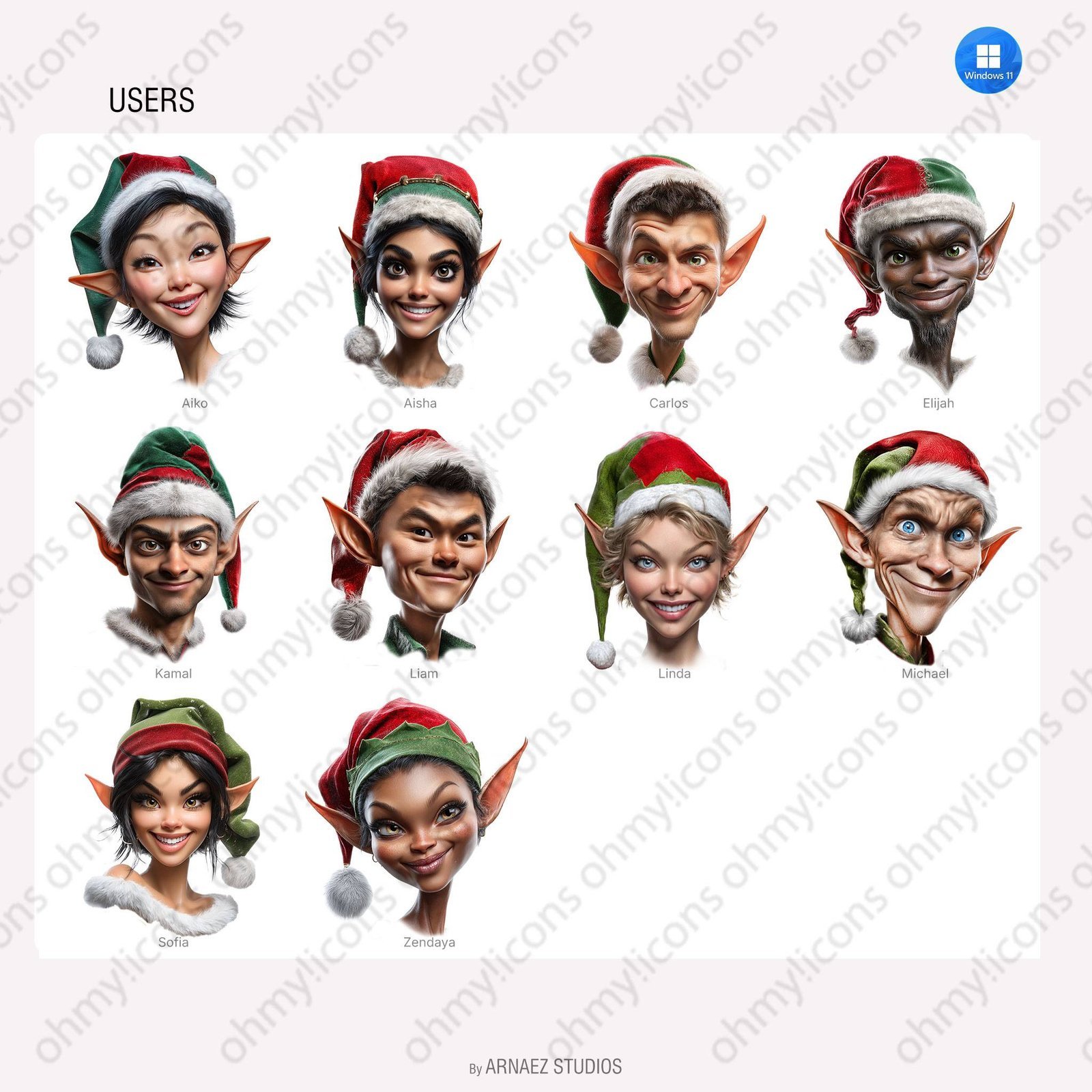 Elf user avatar icons in different skin tones